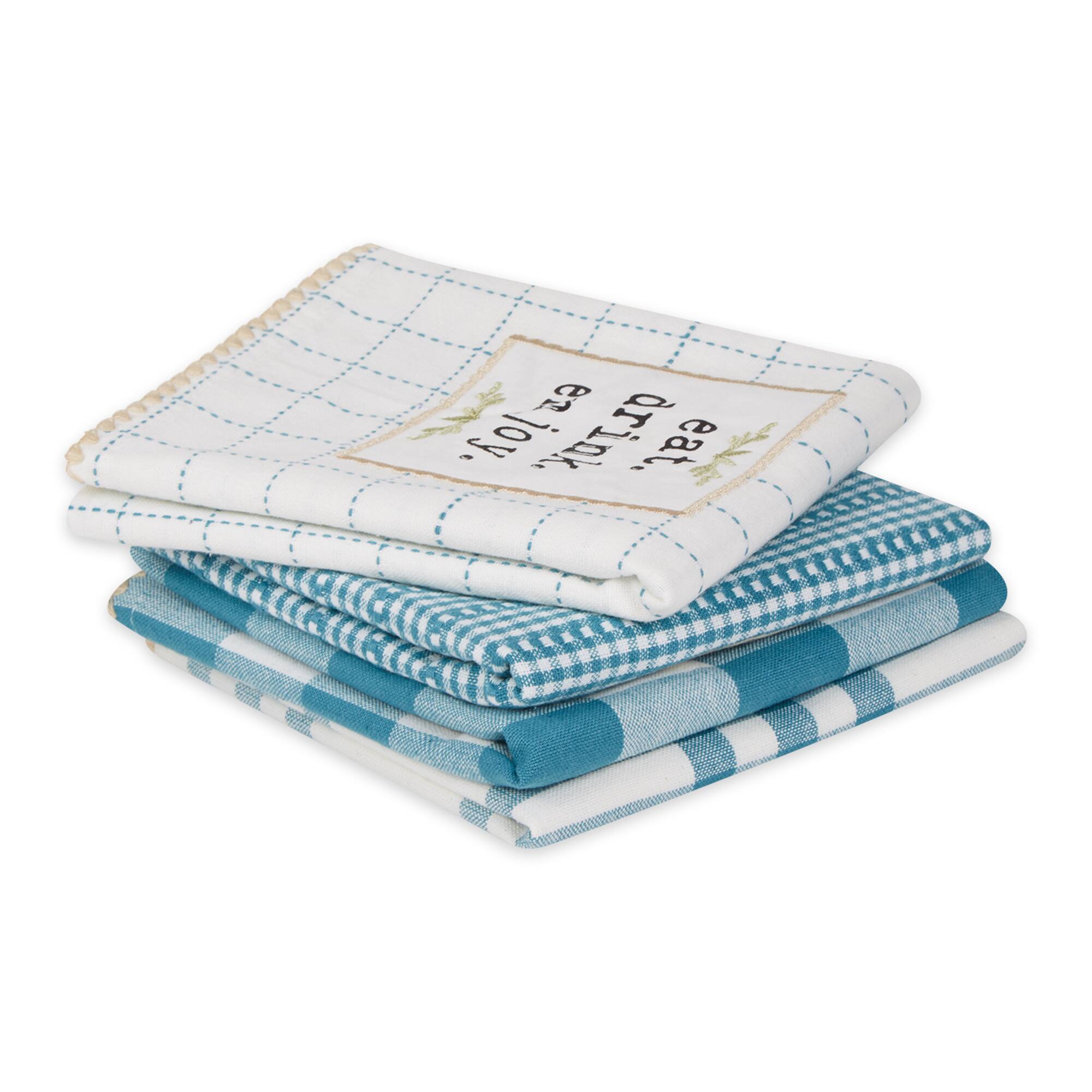 Storm Blue Farm To Table Embellished Dishtowel (Set of 4)